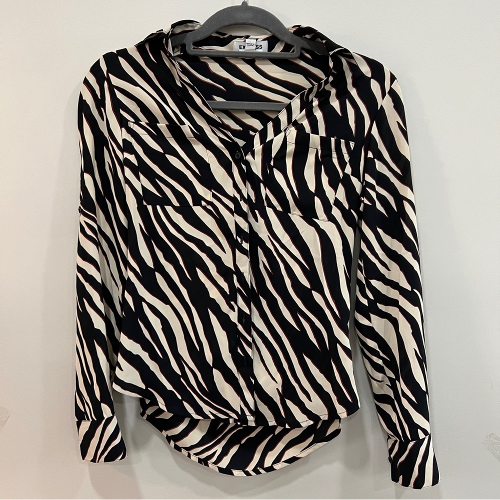 COPY - Express Portofino Shirt Womens XXS Button Front Long Roll sleeve
